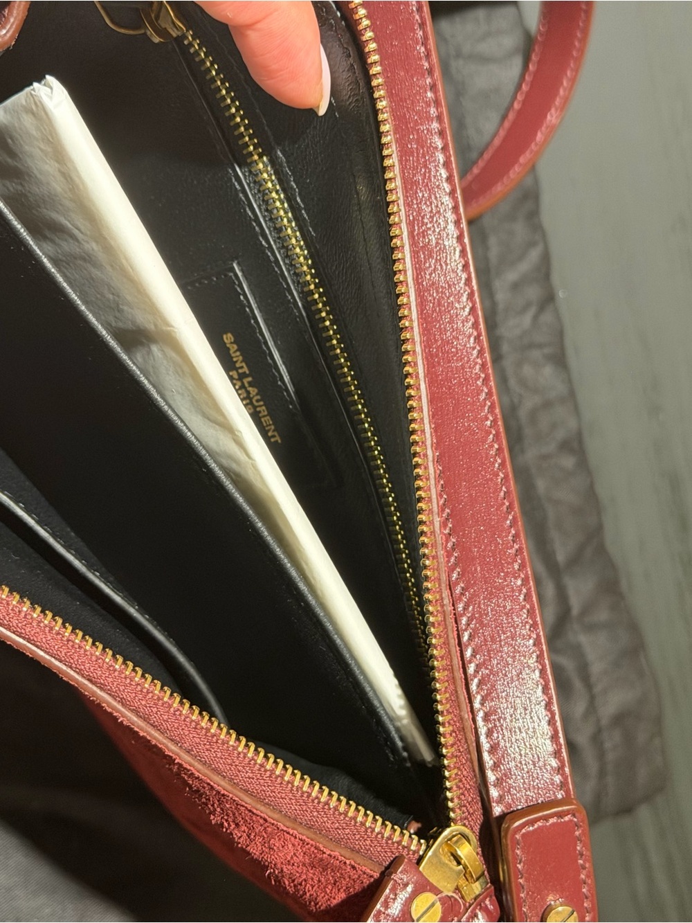 Saint Laurent Burgundy Suede Crossbody Bag with Gold Hardware - Picture 3 of 5